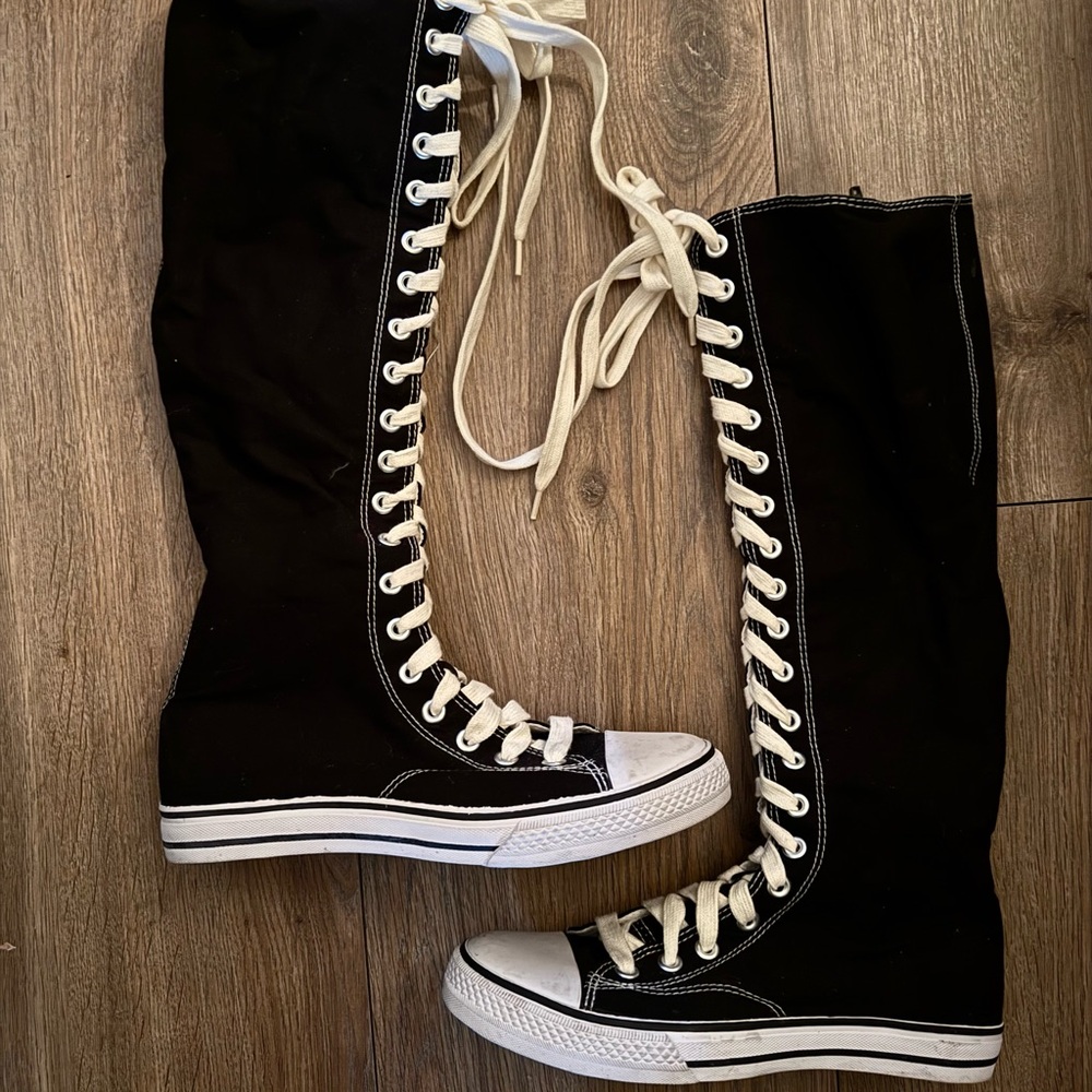Black High-Top Lace-Up Women's Shoes